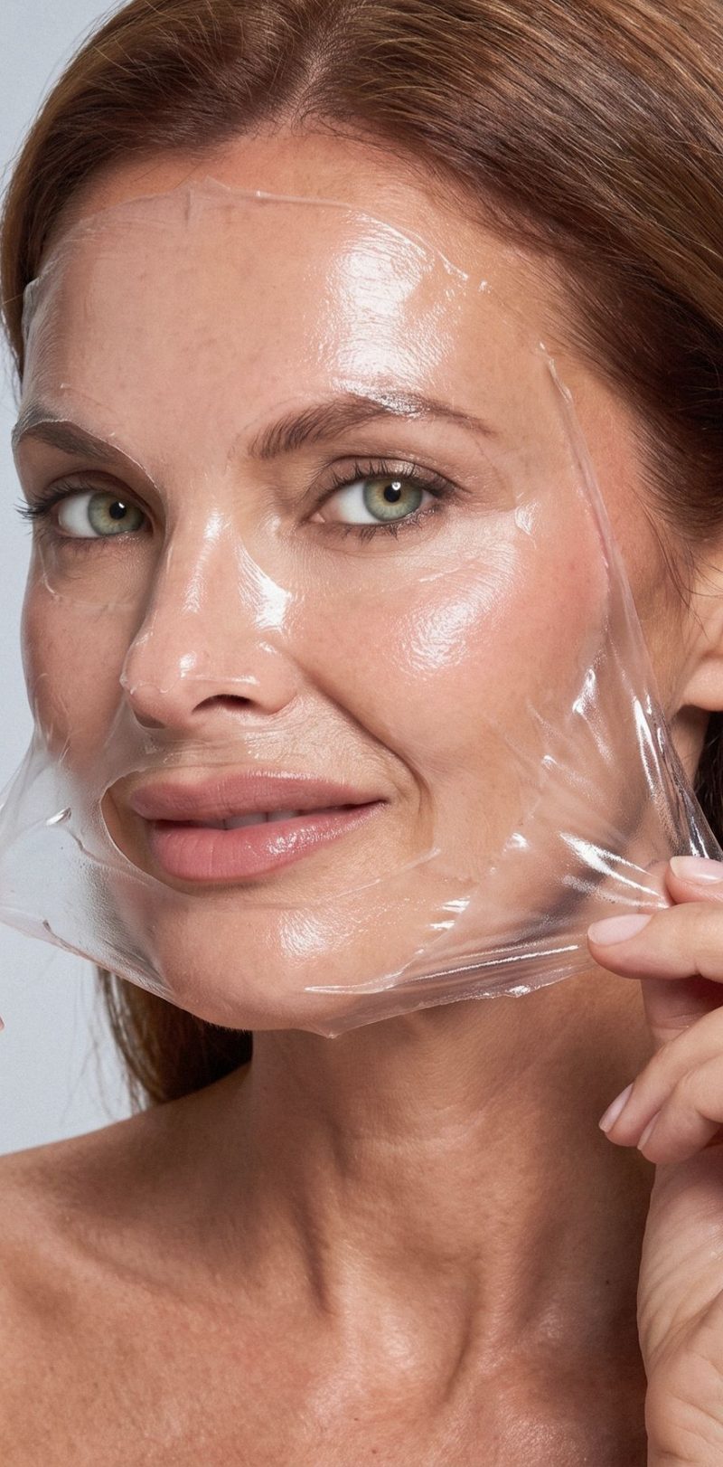 Woman peeling off the Facelift Solution treatment